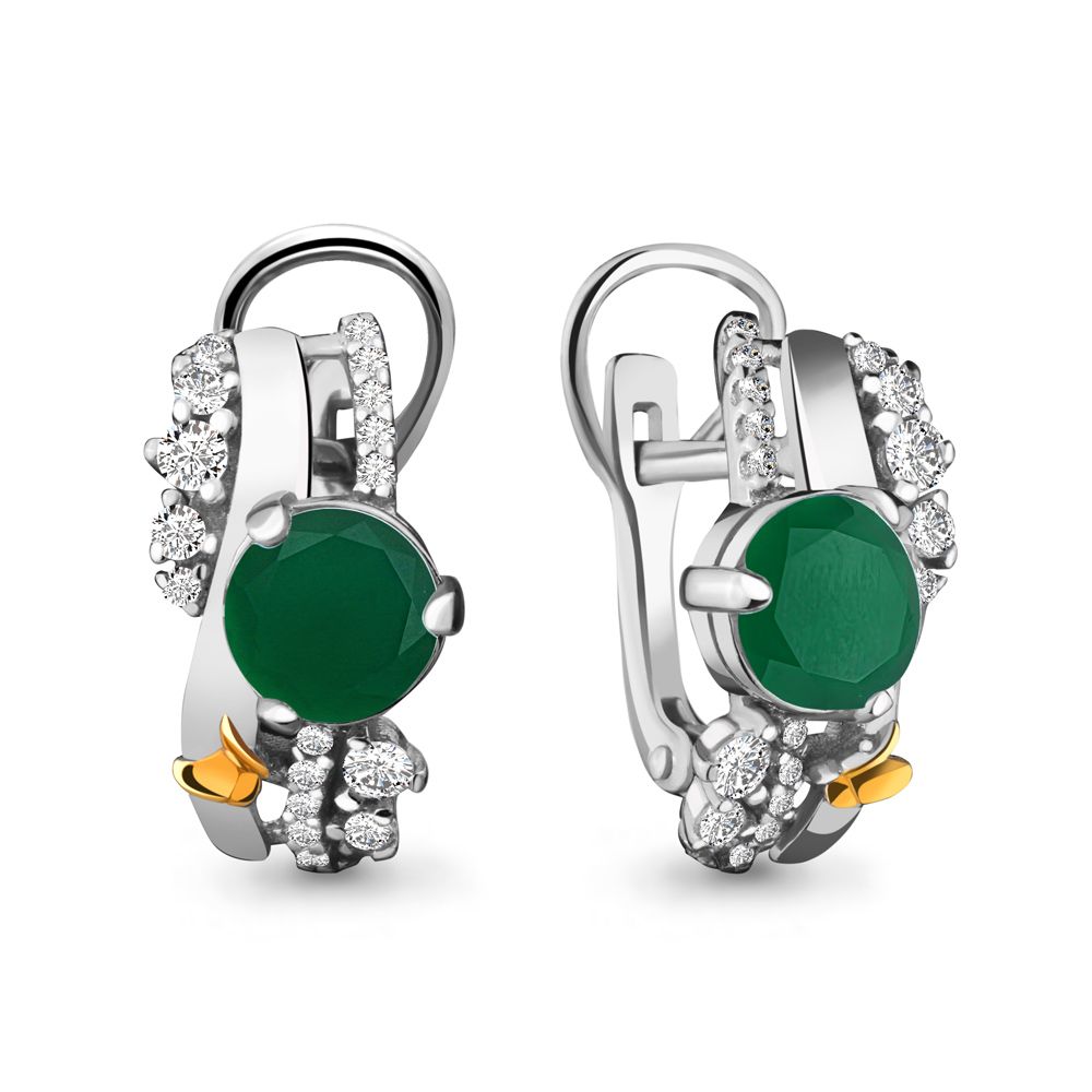 4471809А Серьги из Серебра с агатами, фианитами