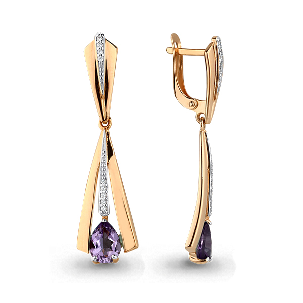 4472004А Серьги из Золота с аметистами, фианитами
