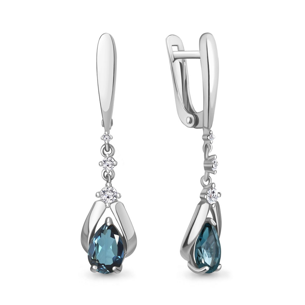 4472208А Серьги из Серебра с топазами лондон блю, фианитами