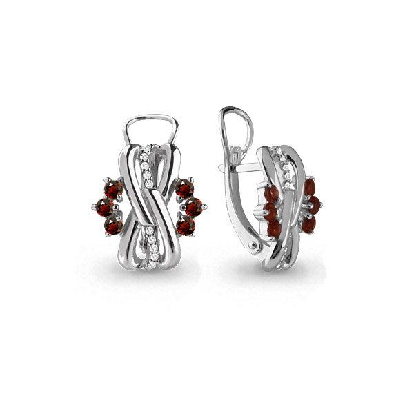 4473503А Серьги из Серебра с гранатами, фианитами