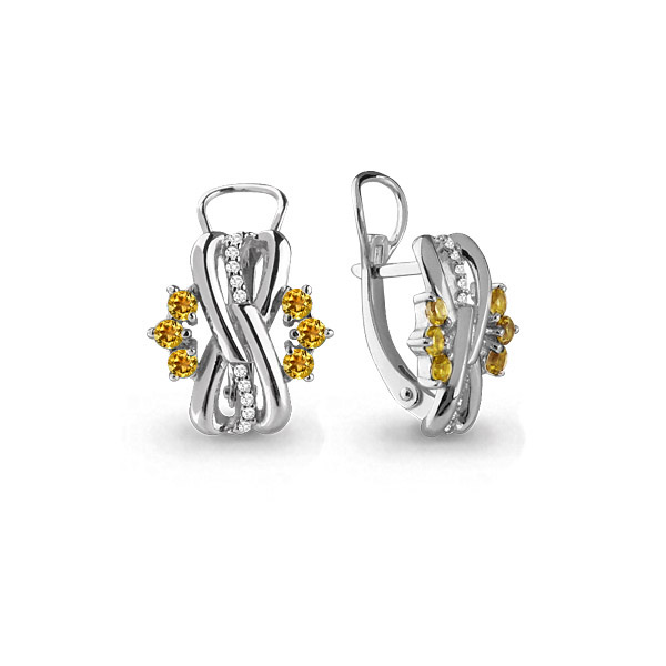 4473506А Серьги из Серебра с фианитами, цитринами