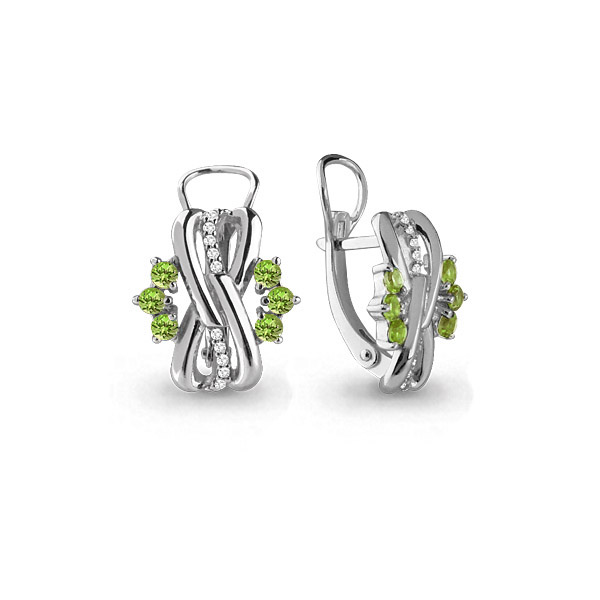 4473507А Серьги из Серебра с фианитами, хризолитами