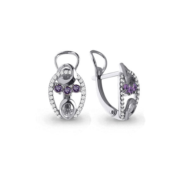 4473704А Серьги из Серебра с аметистами, фианитами