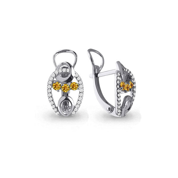 4473706А Серьги из Серебра с фианитами, цитринами