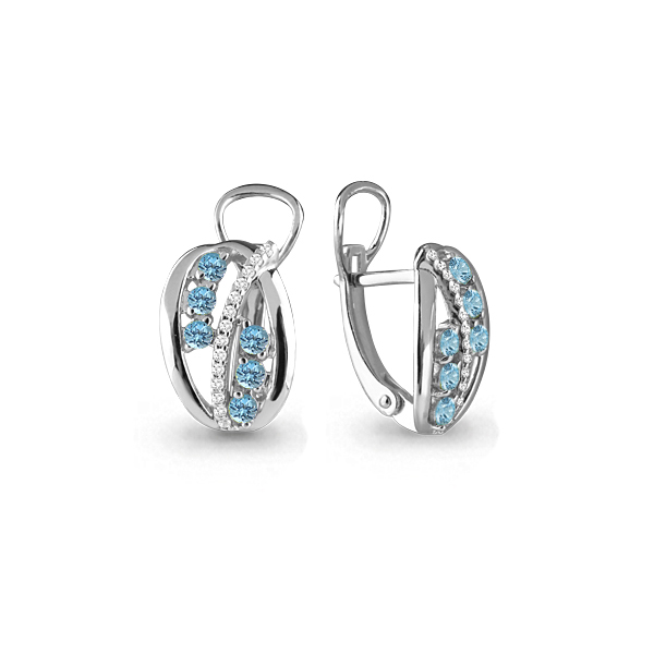 4473805А Серьги из Серебра с топазами свисс блю, фианитами