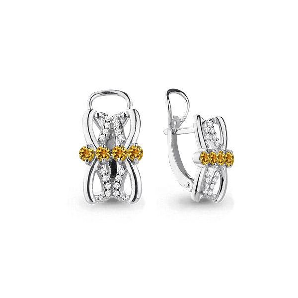 4474006А Серьги из Серебра с фианитами, цитринами
