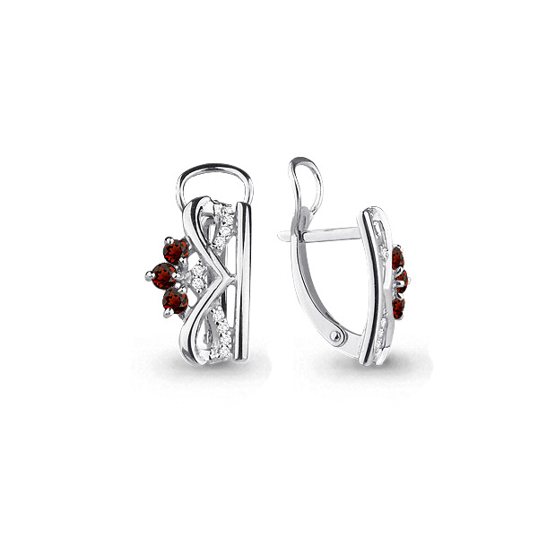 4474103А Серьги из Серебра с гранатами, фианитами