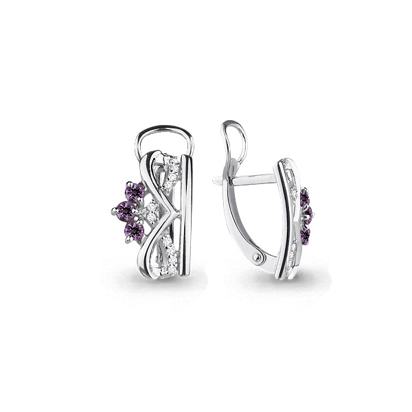 4474104А Серьги из Серебра с аметистами, фианитами