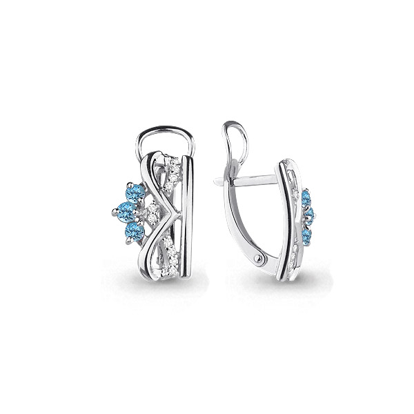 4474105А Серьги из Серебра с топазами свисс блю, фианитами