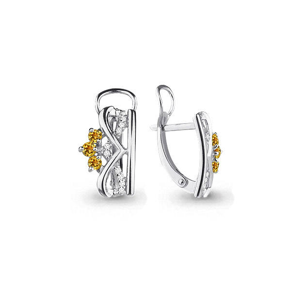 4474106А Серьги из Серебра с фианитами, цитринами