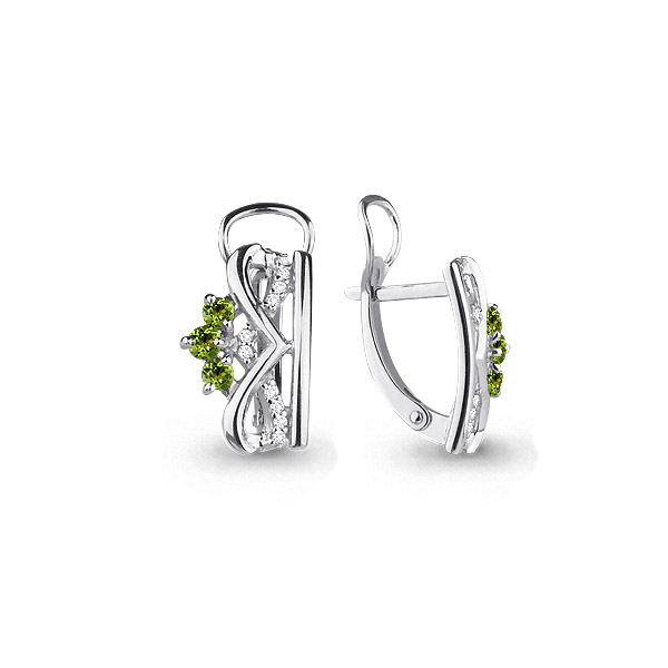 4474107А Серьги из Серебра с фианитами, хризолитами