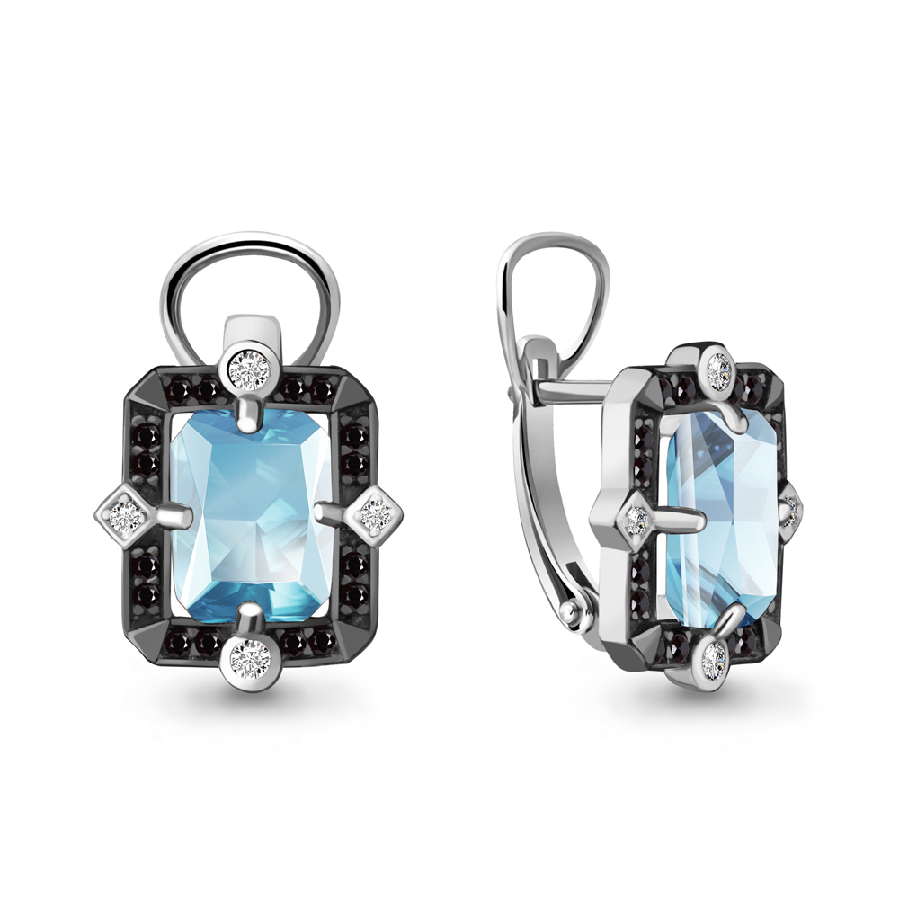 4474402Ч Серьги из Серебра с нанокристаллами, топазами скай блю, фианитами из коллекции "Gothic"