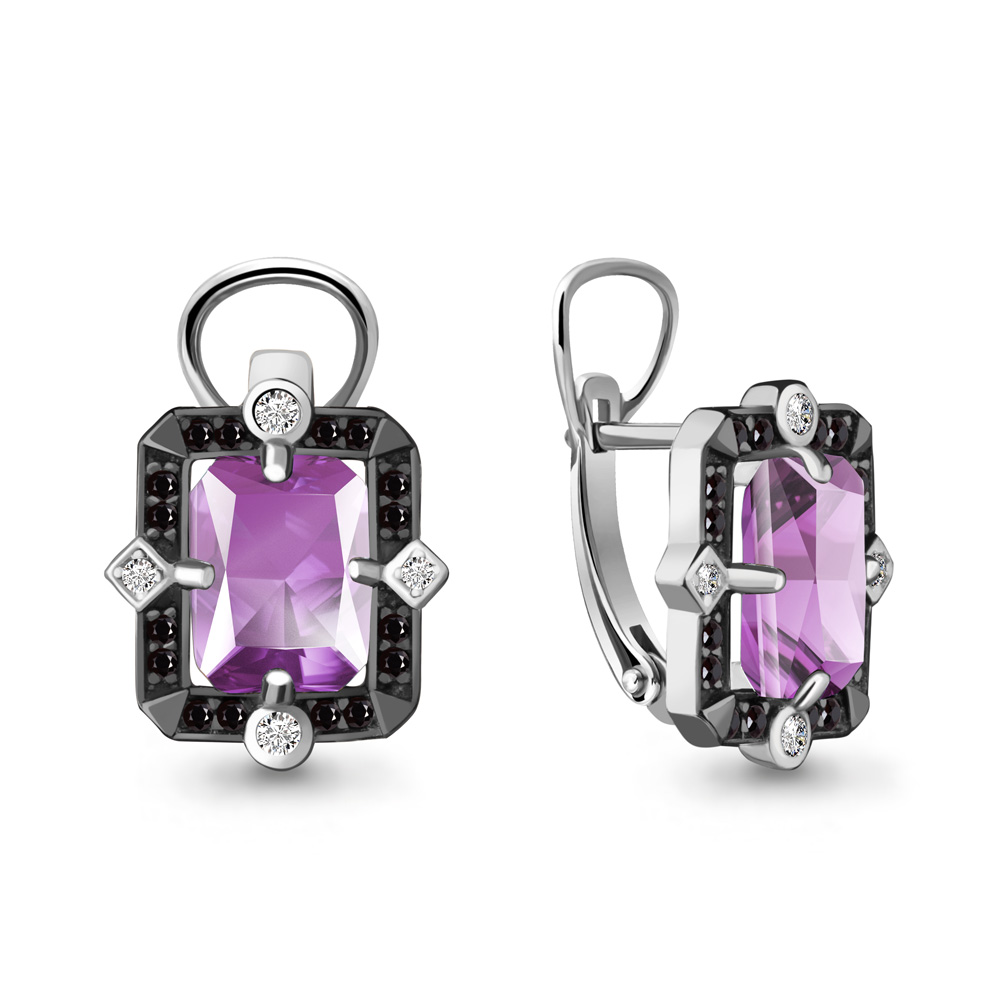 4474404Ч Серьги из Серебра с аметистами, нанокристаллами, фианитами из коллекции "Gothic"
