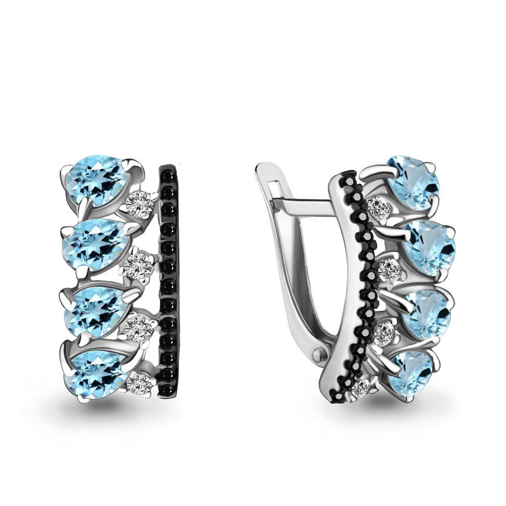 4474702Ч Серьги из Серебра с нанокристаллами, топазами скай блю, фианитами из коллекции "Gothic"