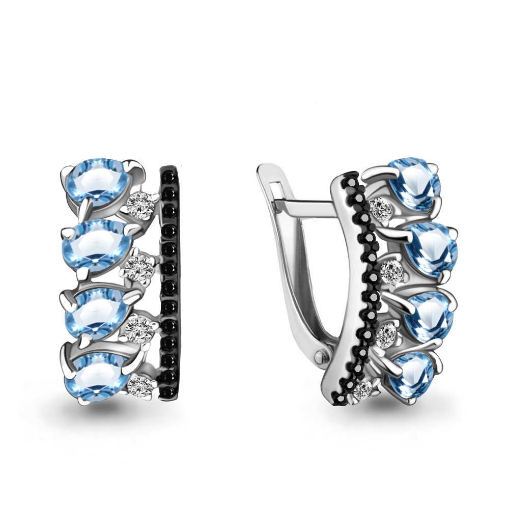 4474705Ч Серьги из Серебра с нанокристаллами, топазами свисс блю, фианитами из коллекции "Gothic"