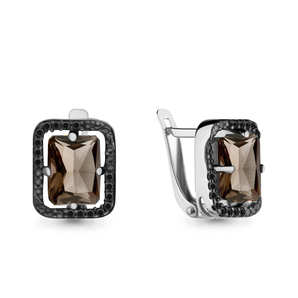 4475201Ч Серьги из Серебра с кварцами дымчатыми, нанокристаллами из коллекции "Gothic"