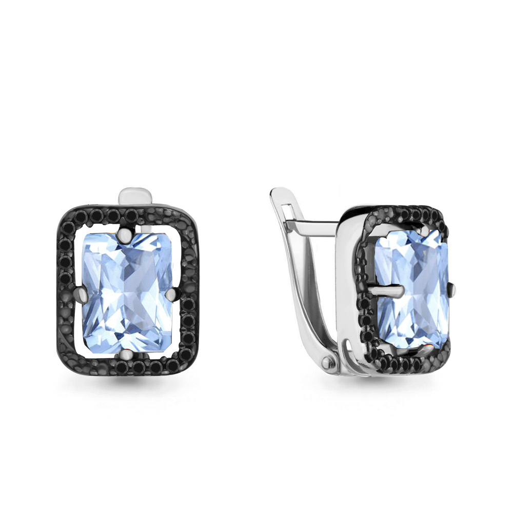 4475202Ч Серьги из Серебра с нанокристаллами, топазами скай блю из коллекции "Gothic"