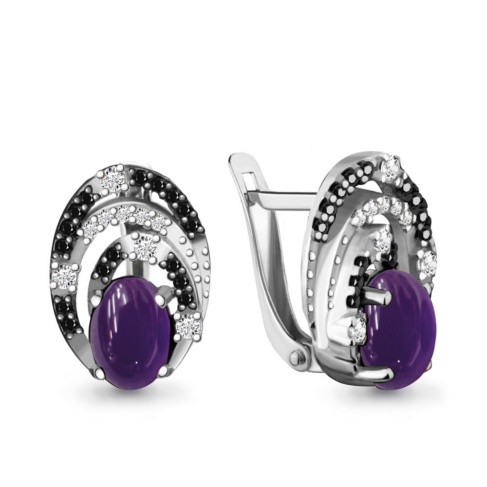 4475404Ч Серьги из Серебра с аметистами, нанокристаллами, фианитами из коллекции "Gothic"