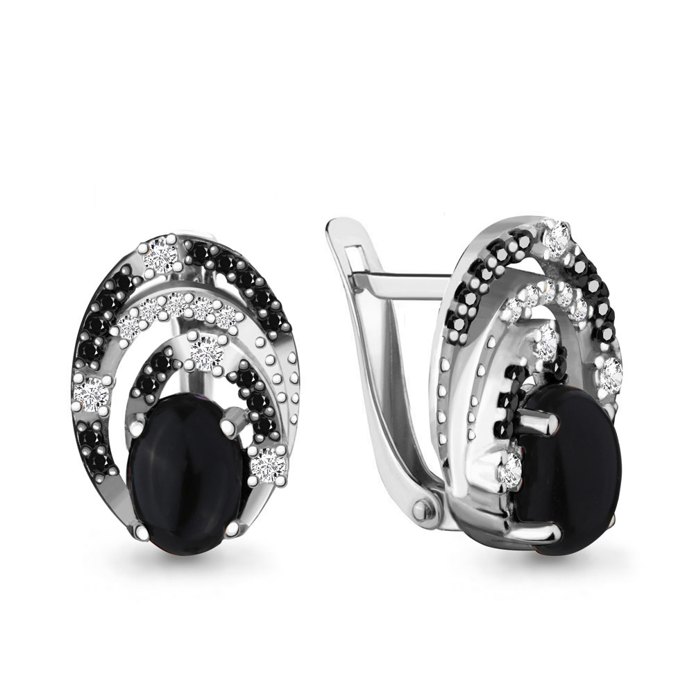 4475417Ч Серьги из Серебра с нанокристаллами, ониксами, фианитами из коллекции "Gothic"