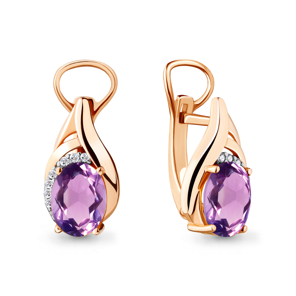 4475604А Серьги из Золота с аметистами, фианитами