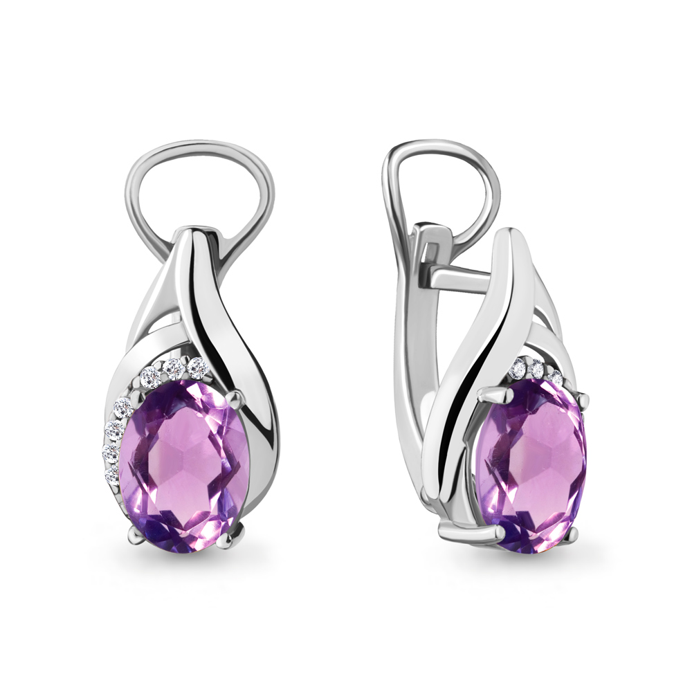 4475604А Серьги из Серебра с аметистами, фианитами