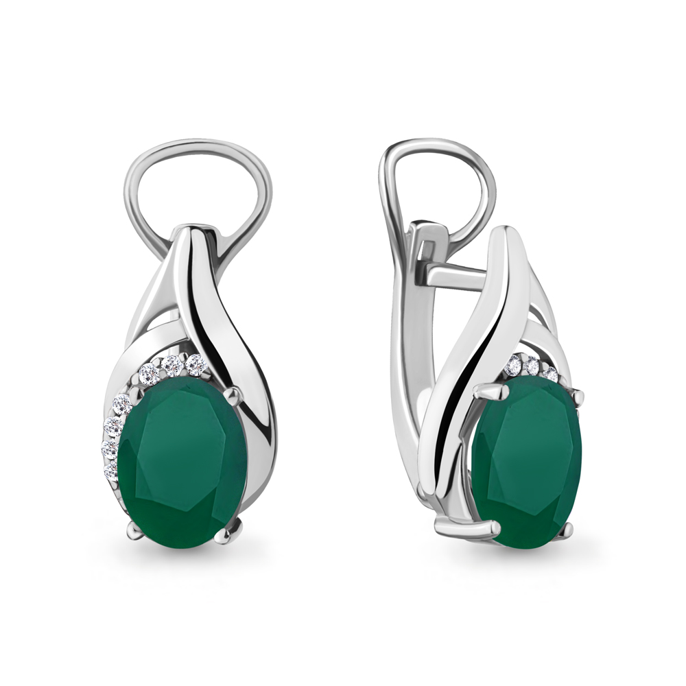 4475609А Серьги из Серебра с агатами, фианитами