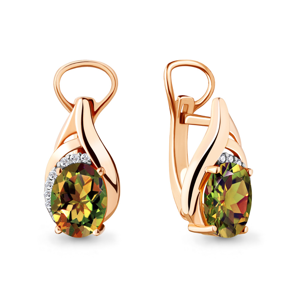 4475619А Серьги из Золота с султанитами иск., фианитами