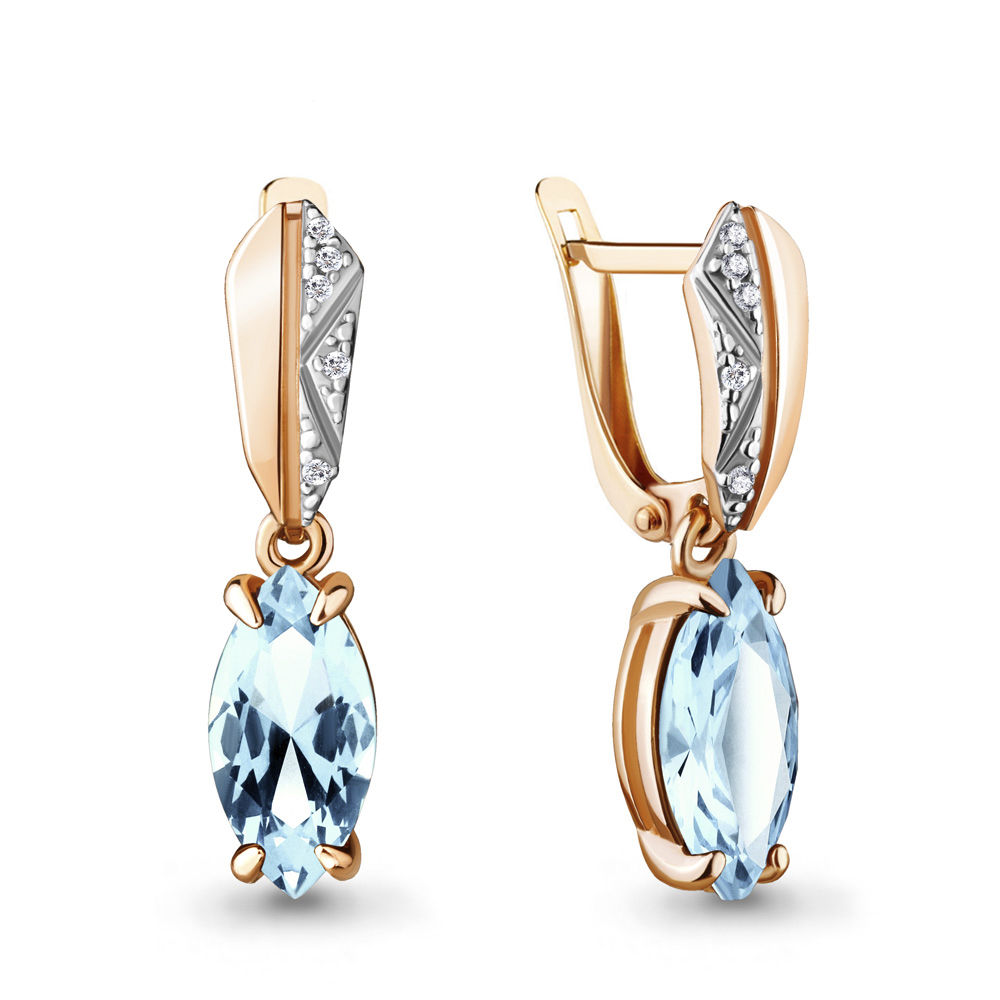 4475702А Серьги из Золота с топазами скай блю, фианитами