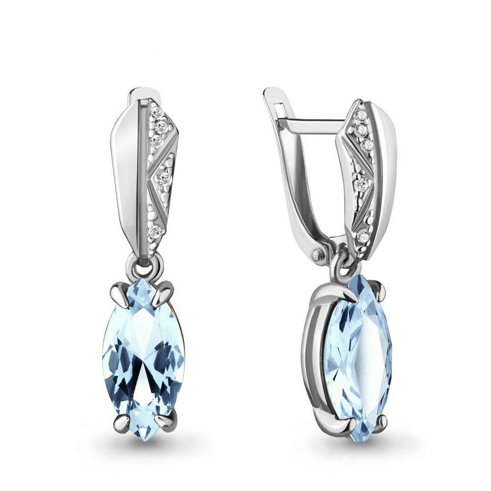 4475702А Серьги из Серебра с топазами скай блю, фианитами