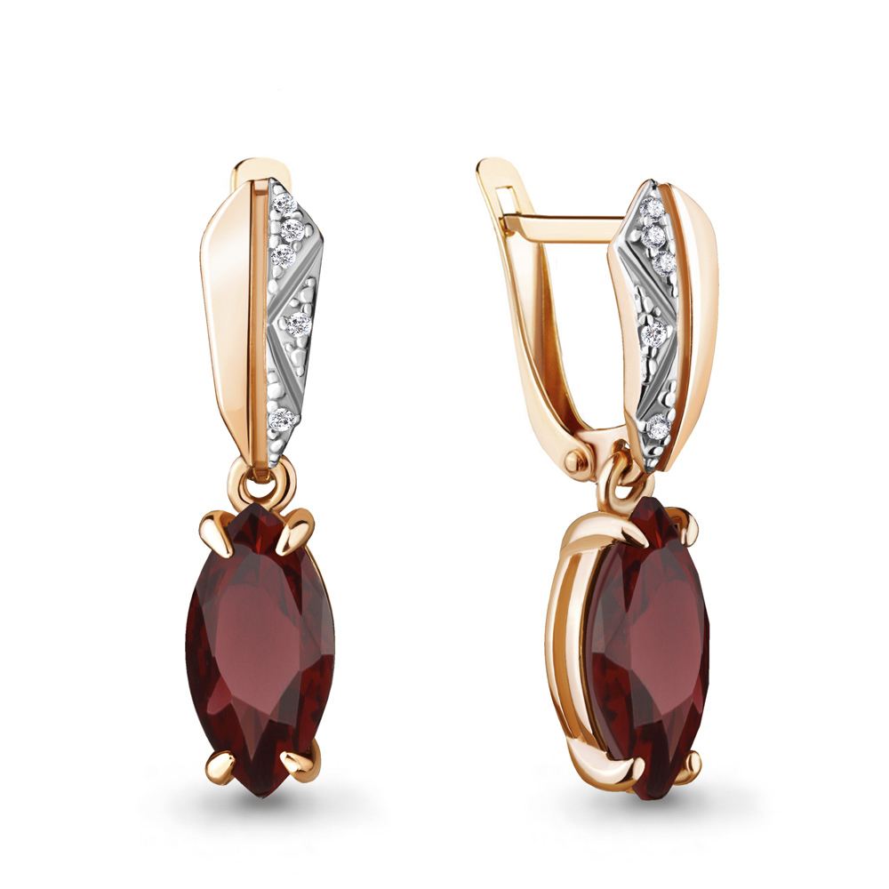 4475703А Серьги из Золота с гранатами, фианитами