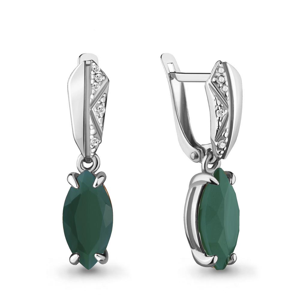 4475709А Серьги из Серебра с агатами, фианитами