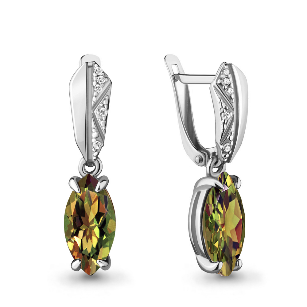 4475719А Серьги из Серебра с султанитами иск., фианитами