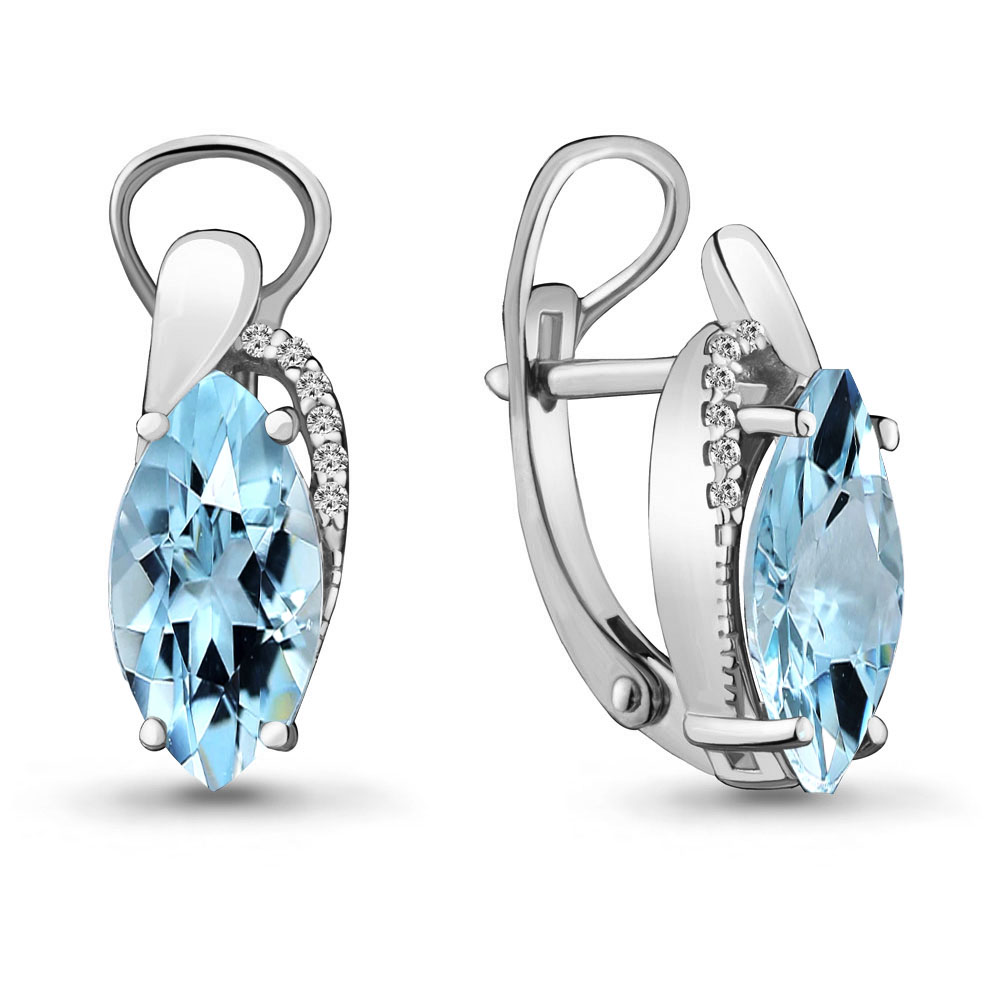 4475902А Серьги из Серебра с топазами скай блю, фианитами