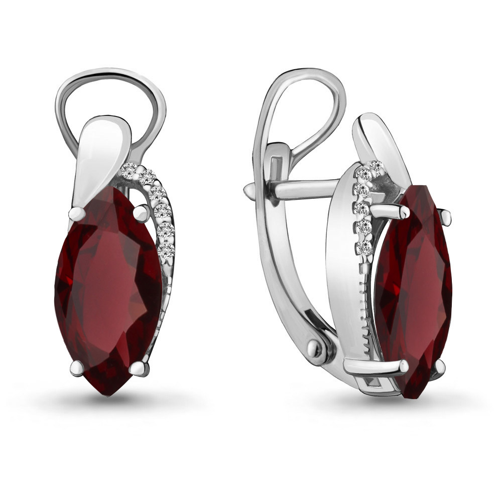 4475903А Серьги из Серебра с гранатами, фианитами