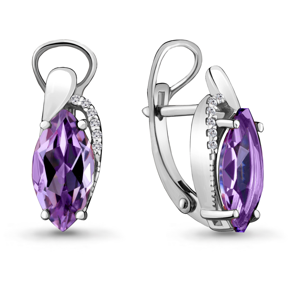 4475904А Серьги из Серебра с аметистами, фианитами