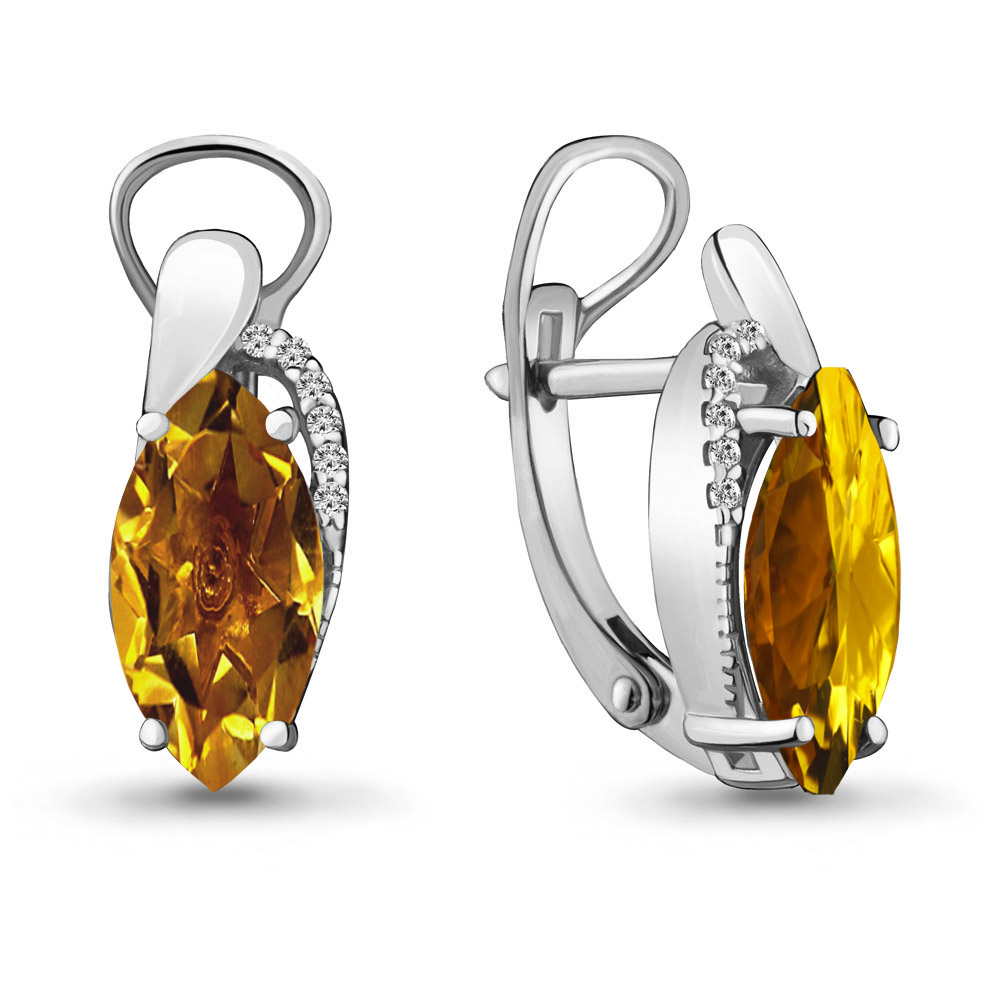 4475906А Серьги из Серебра с фианитами, цитринами