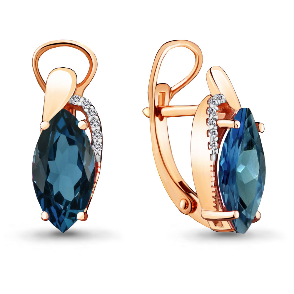 4475908А Серьги из Золота с топазами лондон блю, фианитами
