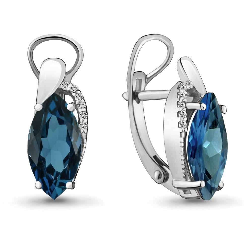 4475908А Серьги из Серебра с топазами лондон блю, фианитами