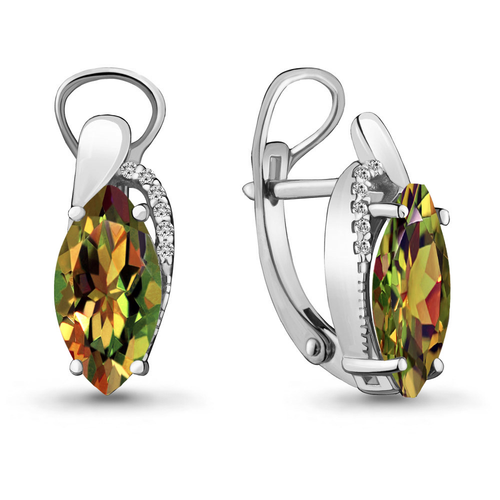 4475919А Серьги из Серебра с султанитами иск., фианитами