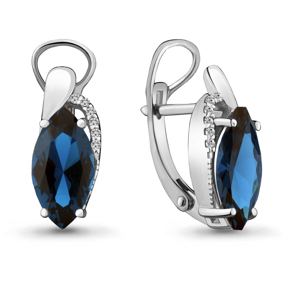4475993А Серьги из Серебра с нанотопазами лондон, фианитами из коллекции "Каприз"