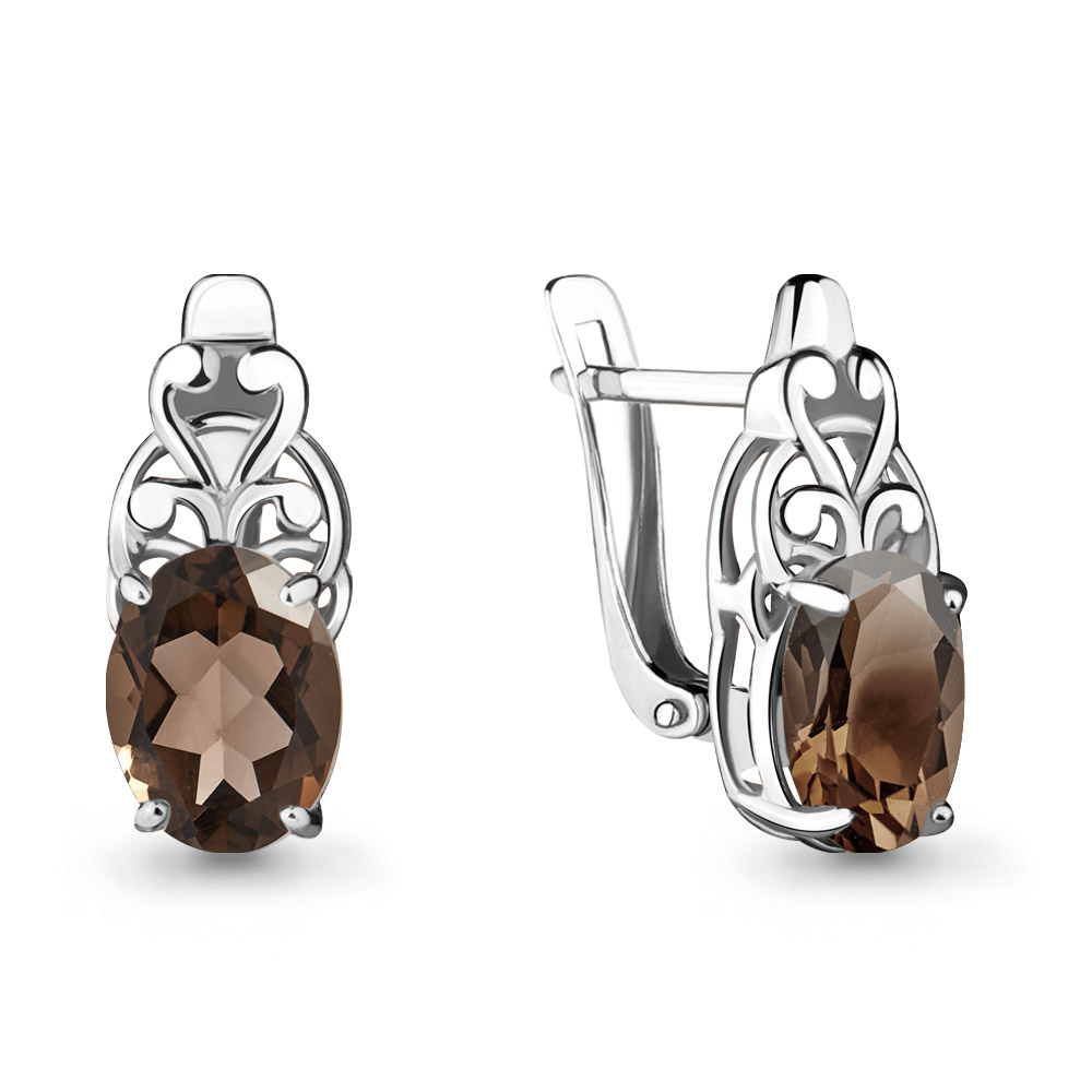 4476001 Серьги из Серебра с кварцами дымчатыми