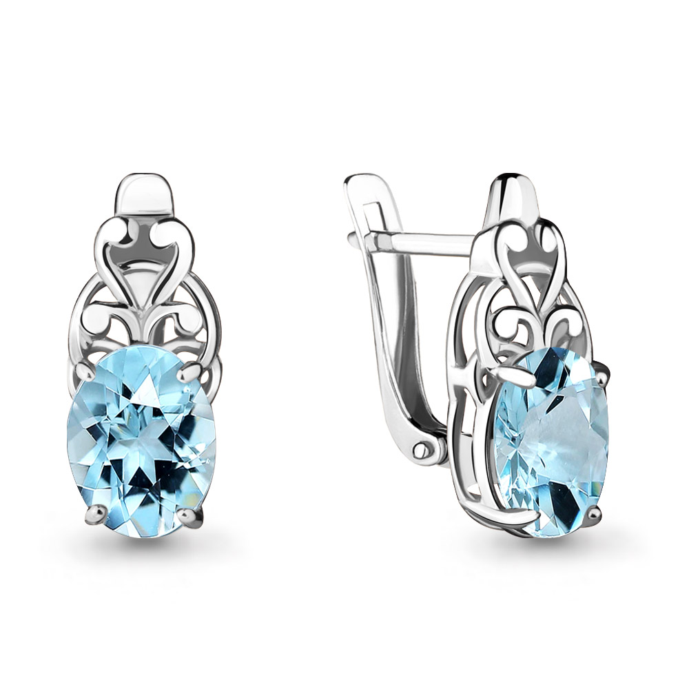 4476002 Серьги из Серебра с топазами скай блю