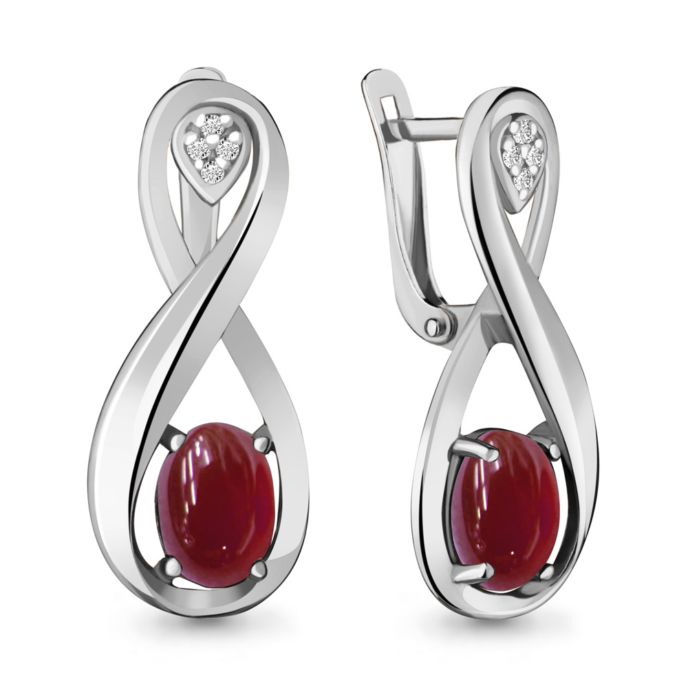 4477003 Серьги из Серебра с гранатами, фианитами