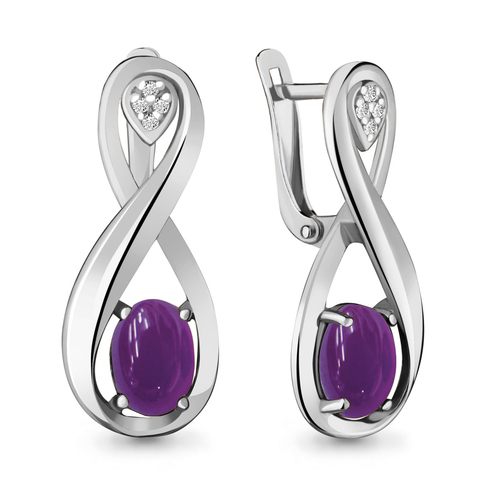 4477004 Серьги из Серебра с аметистами, фианитами