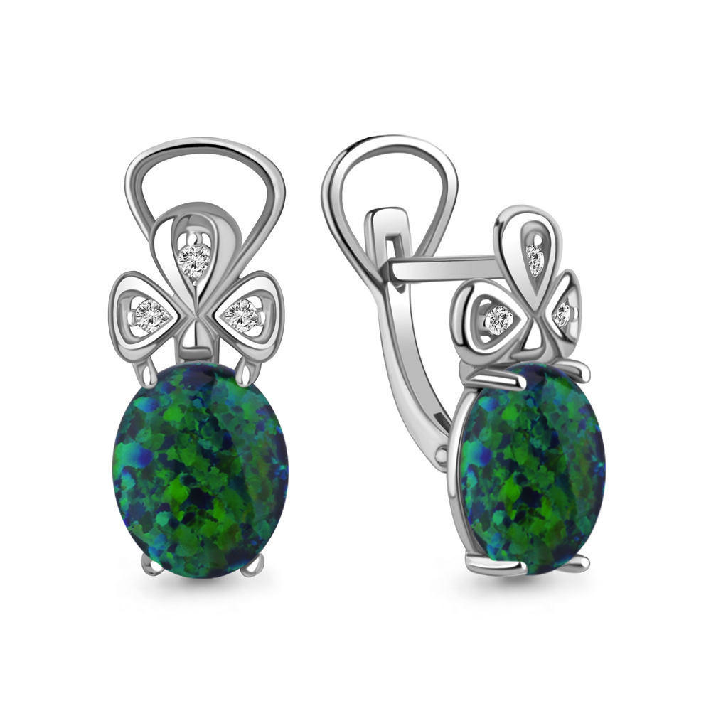 4477296А Серьги из Серебра с опалами иск., фианитами