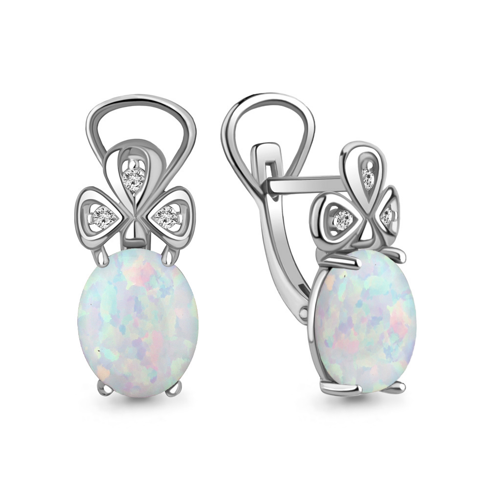 4477298А Серьги из Серебра с опалами иск., фианитами