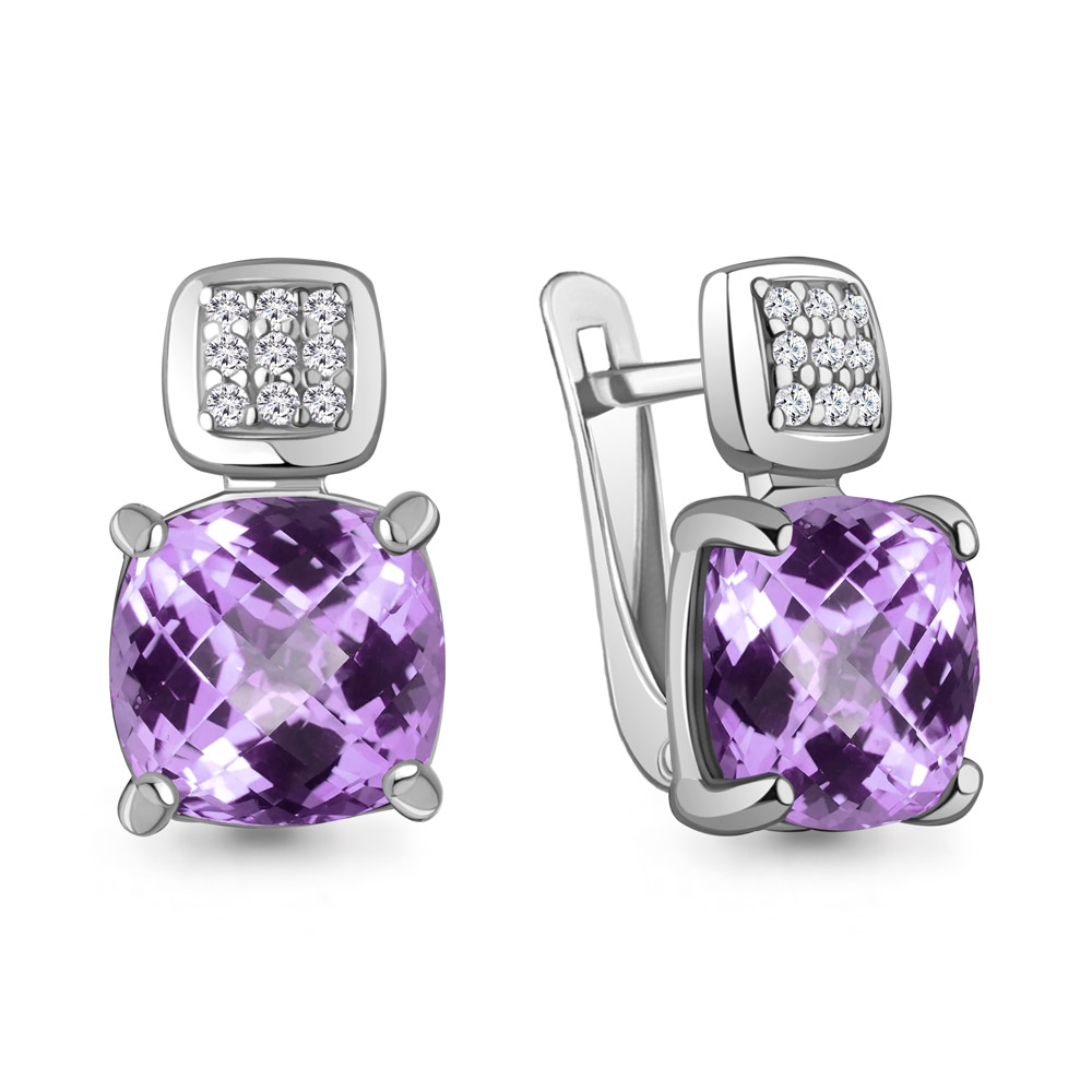 4477404А Серьги из Серебра с аметистами, фианитами