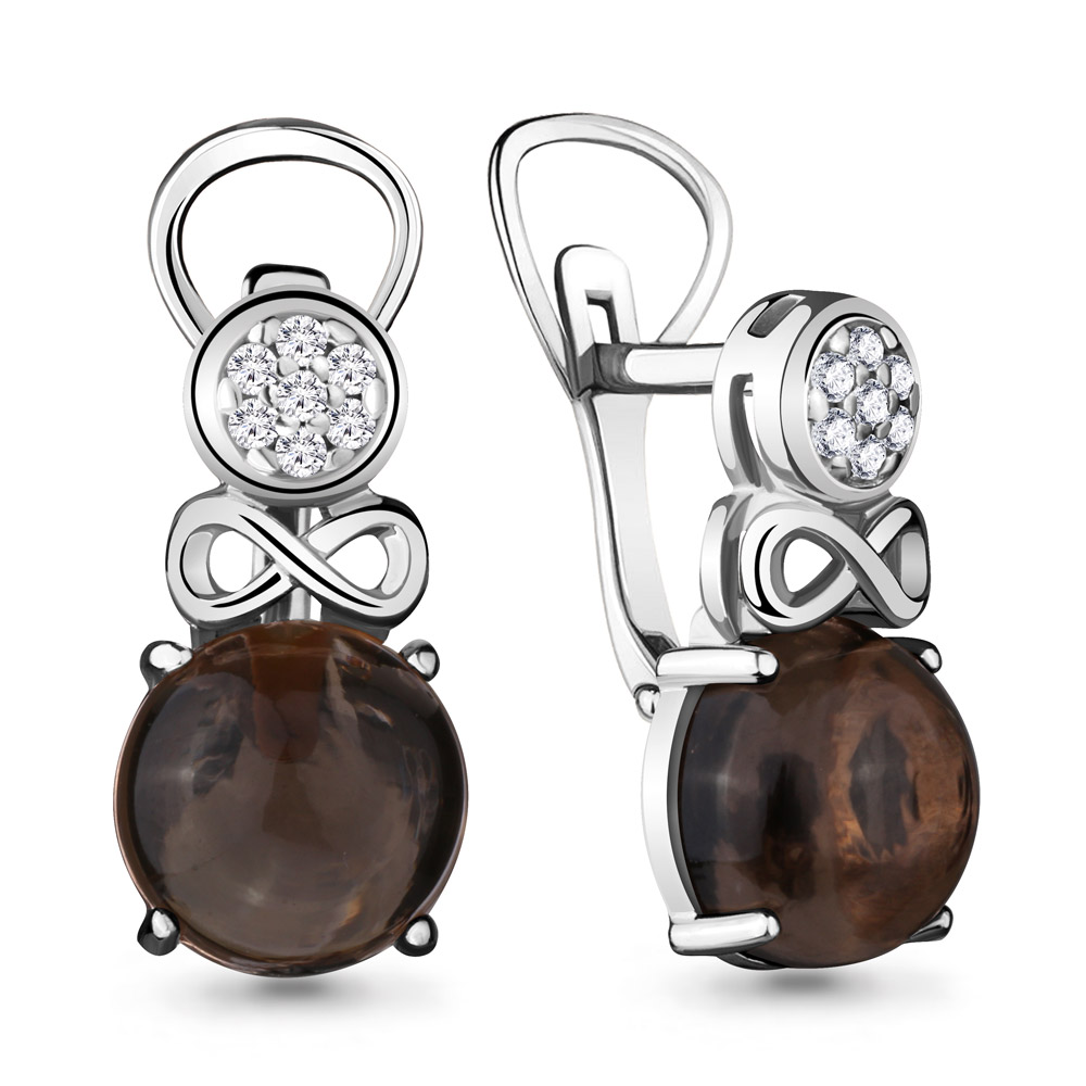 4477701А Серьги из Серебра с кварцами дымчатыми, фианитами