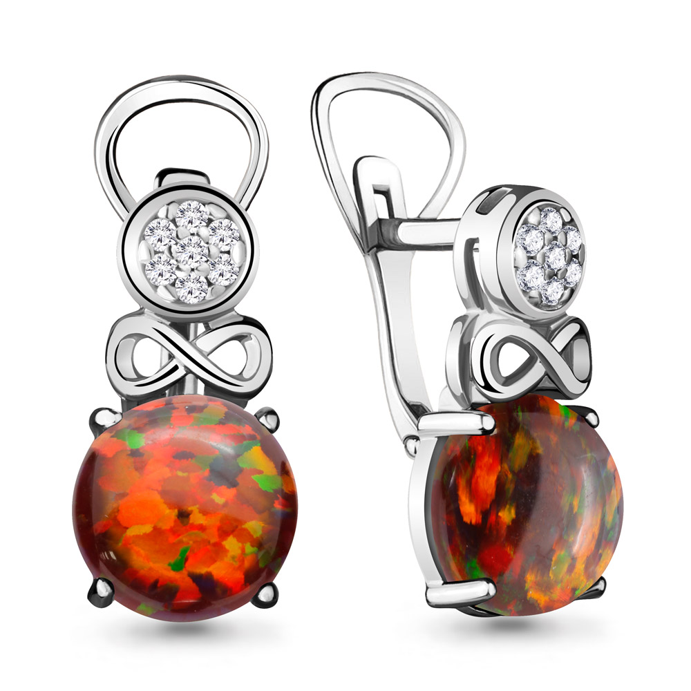 4477787А Серьги из Серебра с опалами иск., фианитами