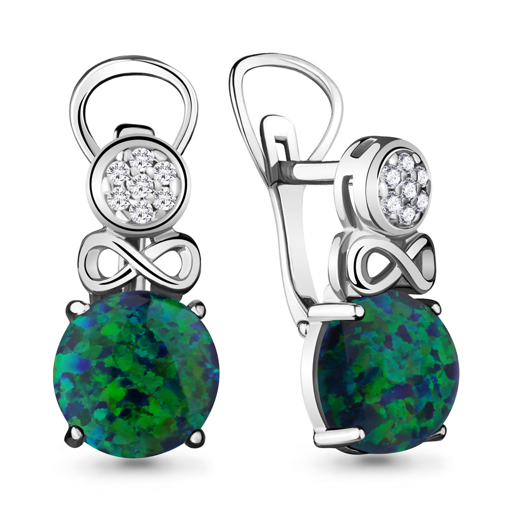 4477796А Серьги из Серебра с опалами иск., фианитами